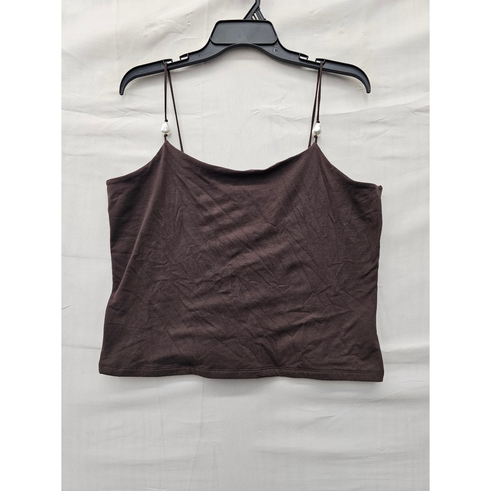 A New Day Womens Bead Strap Cami Tank Top Brown Cotton Blend Casual Size Large